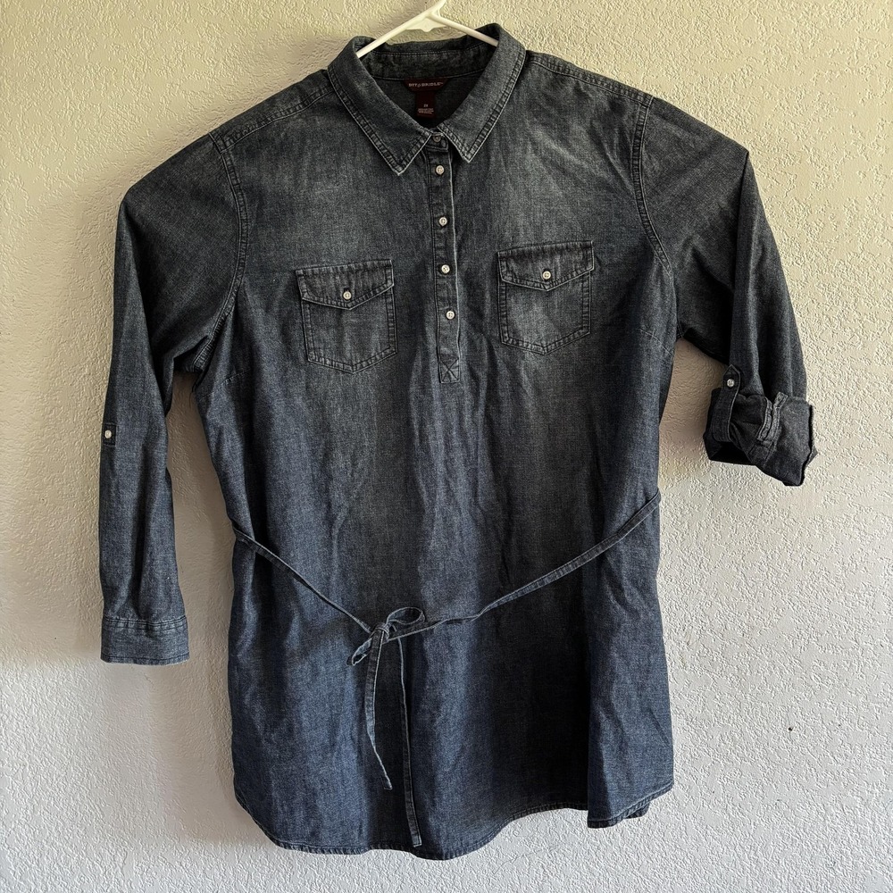 Bit & Bridle Shirt Dress Womens 2X Blue Denim Western Belted Tunic Long Sleeve